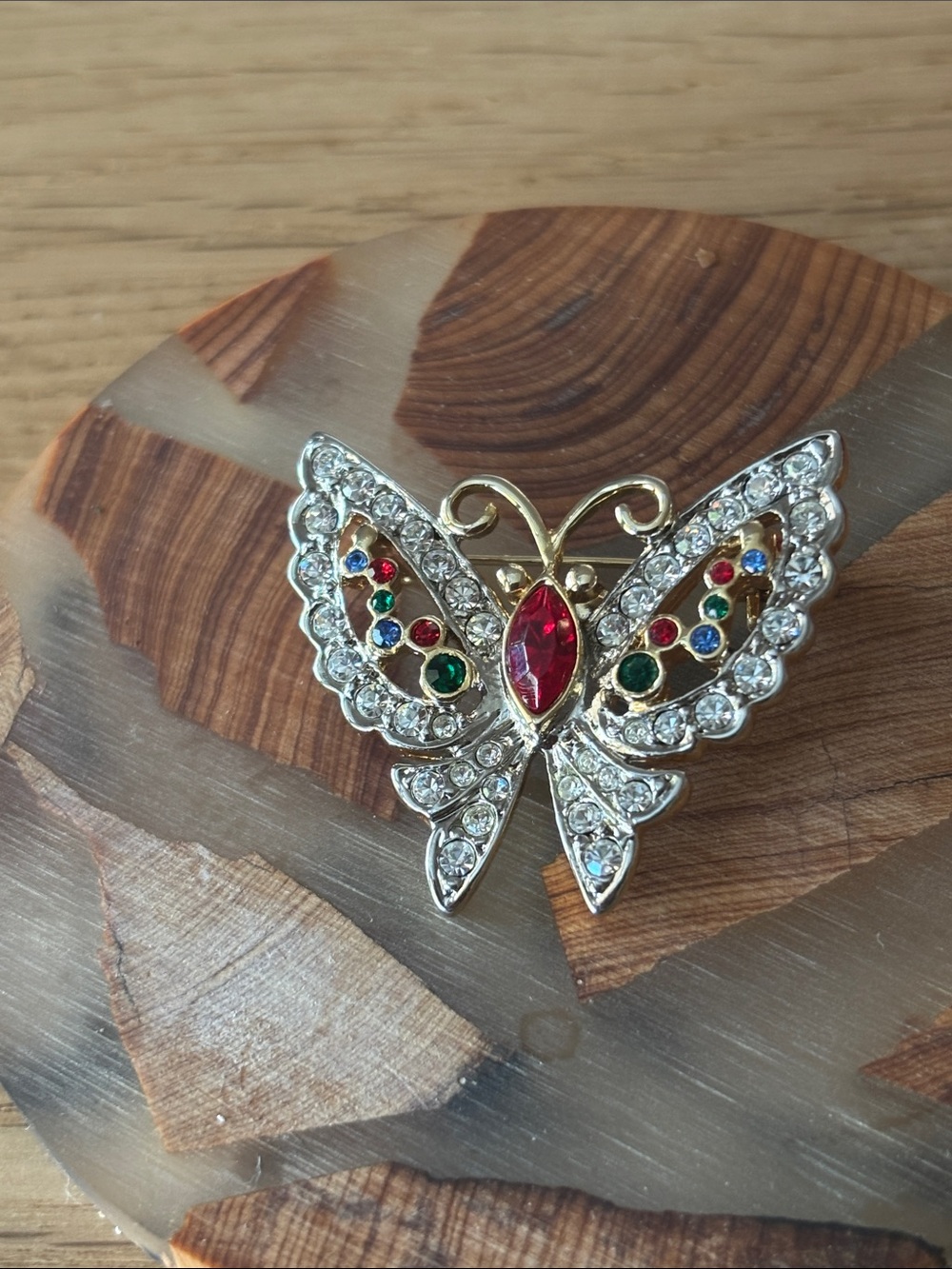 VINTAGE SILVER AND GOLD TONE, COSTUME, JEWELRY, BUTTERFLY BROOCH